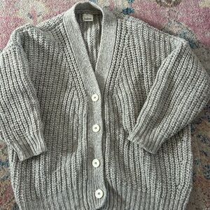 Babaa Gray Ribbed Knit Cardigan Sweater